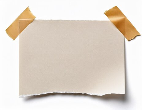 blank piece of offwhite paper with a torn edge and adhesive tape isolated on white background