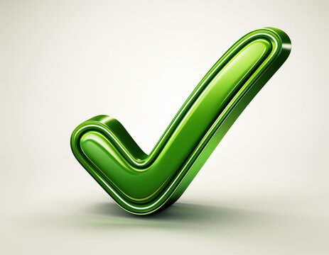 bright green glossy 3d checkmark correct tick sign isolated on white background representing approval success yes confirmed positive verification approved