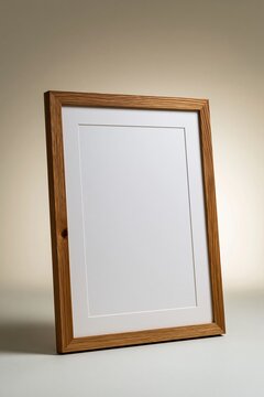 Upright oak picture frame with a blank white mount, featuring warm caramel timber and a smooth matte finish for art print mockups and copy space