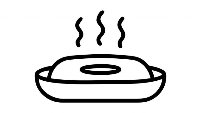 Animated line art icon of a hot steaming meal in a bowl for food and restaurant concepts