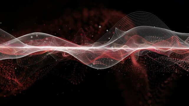 Futuristic video animation with wave object and glitter particles in slow motion, 4096x2304 loop 4K