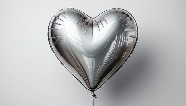 metallic silver heart shaped helium balloon on white background