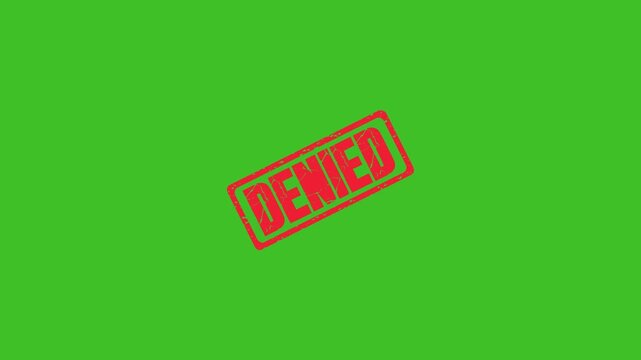 Red Denied Rubber Stamp Motion Graphic Isolated on Green Screen Background for Easy Chroma Key