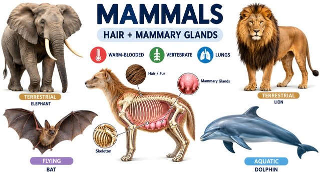 Mammals Hair Mammary Glands Vertebrates Endothermic Animal Zoology Infographic