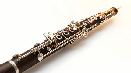 Fototapeta premium Oboe on White Background, Musical Instrument, Woodwind, Close-Up Studio Shot Featuring Music, Performance