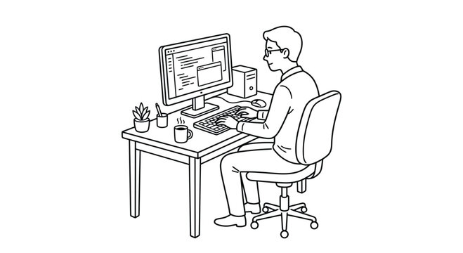 Man working at computer desk degine