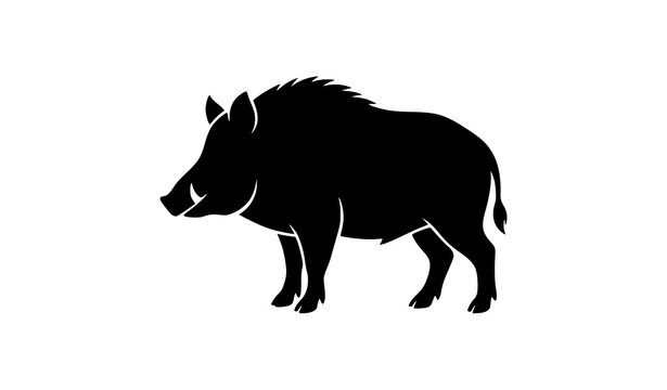Wild Boar Side Profile Silhouette Icon Black Vector Flat Illustration