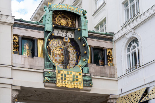 Magnificent Anker Clock on historic Hoher Markt Square in Vienna &mdash; an outstanding masterpiece of Jugendstil architecture, Austria