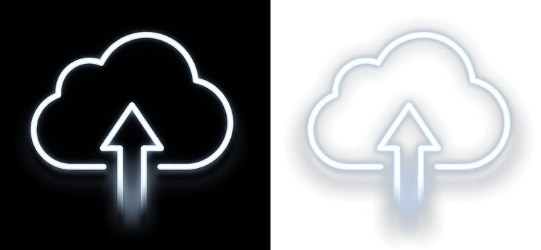 Neon cloud upload icon set isolated on transparent background