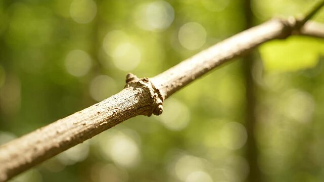 Slender tree branch macro with soft bokeh background.