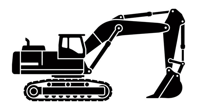 1 color. 2 SAMPLE ICON SETT. NO TEXT Clean minimalist flat vector illustration of a massive mining excavator, pure isolated subject, no shadow, no background elements, pure white solid background #FFF