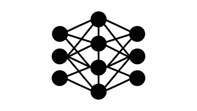 Neural network node graph depicting deep learning model design.