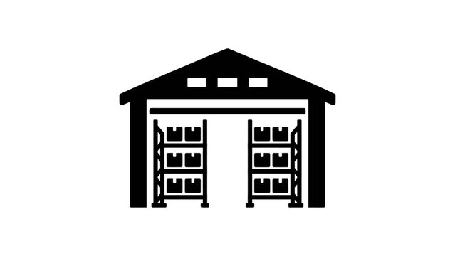 Warehouse storage shelves black icon for inventory systems.