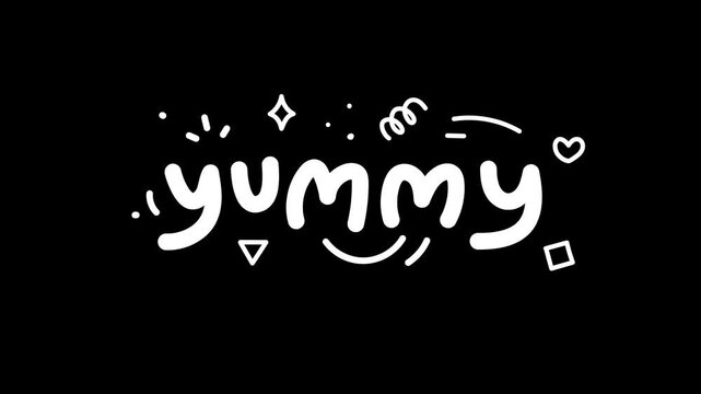delicious yummy word graphic element handwritten typography on black background