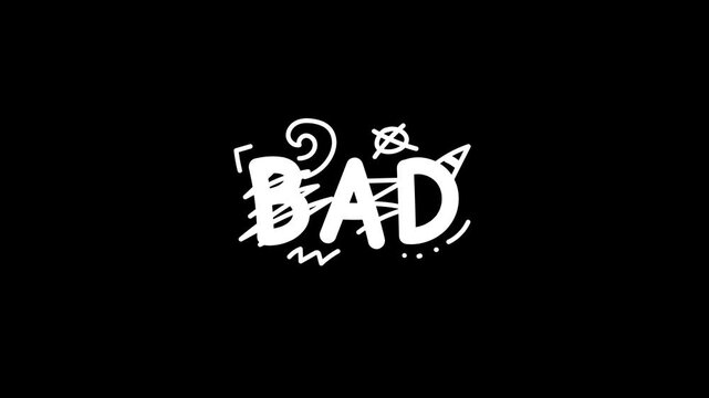 negative bad word graphic element handwritten doodle typography on black
