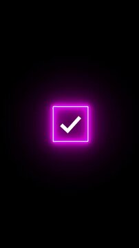 Neon line Approved option and correct choice indication process icon. Check box check mark symbol animation for selection confirmation status with alpha channel 4k