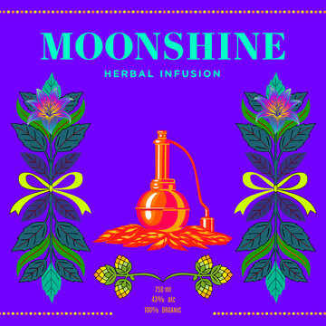 vector, vector graphics, moonshine, corn, berries, maize, label, sticker, blueberry, oak, wormwood, mint, wild berry, rowan, juniper, alcoholic beverages, bourbon, spirits, alcoholic products