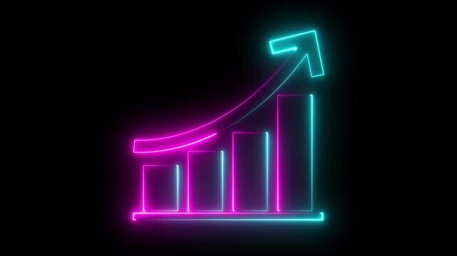 Abstract neon business growth and graph chart icon. Abstract business growth and start up business concept, alpha channel 4k up arrow concept.