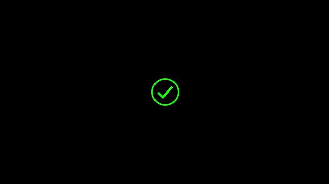 Abstract check mark symbol in circle icon. chick mark icon, ok button animation, payment successfully send check mark icon. alpha channel 4k