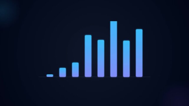 Glowing blue graphic equalizer sound wave bars on a dark background representing music audio frequency