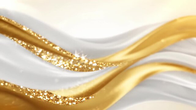 Soft abstract waves in white and gold tones.