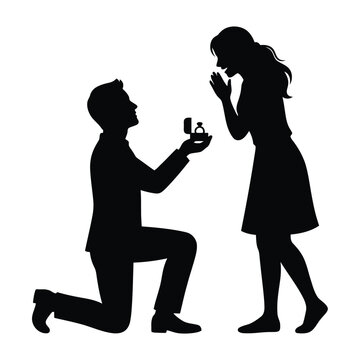 silhouette black and white proposing with a ring vector