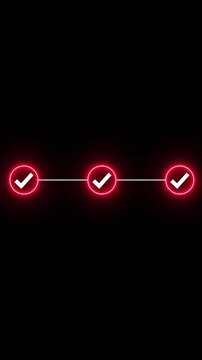 Neon line 3 step infographic process with check mark icon. infographic step by step process icon animation. step process success with check marks. Step-by-Step Guide 4k video