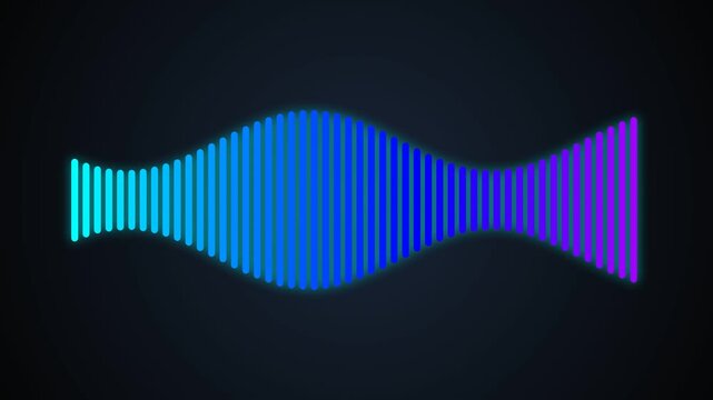 Digital sound wave equalizer audio visualizer graphic element in vibrant blue and purple neon glow
