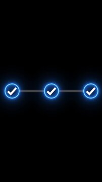 Neon line 3 step infographic process with check mark icon. step by step process icon, step process success with check mark icon. Step-by-Step Guide alpha channel 4k