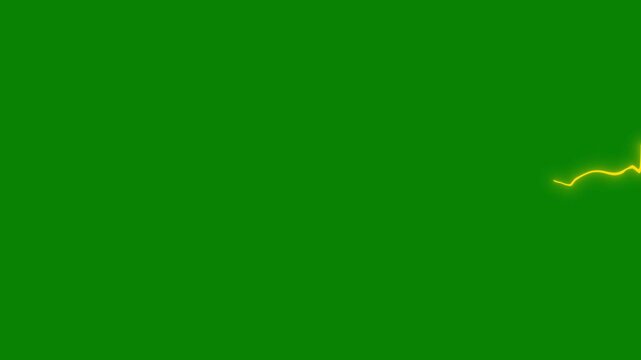Vibrant yellow electric thunderbolt discharge and glowing lightning strike with chroma key green screen in 4K