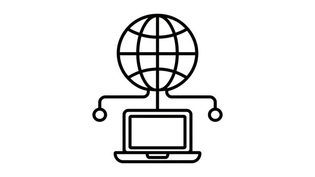 Global network connected to a laptop, internet connection icon.