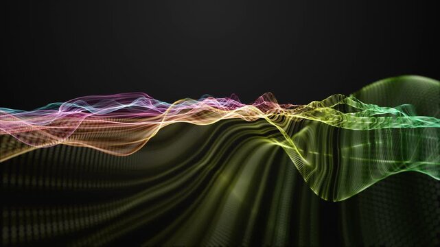 Fantastic video animation with particle wave object in slow motion and space for text, 4096x2304 loop 4K