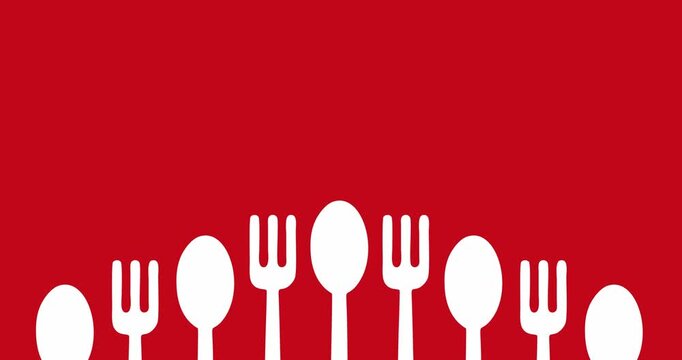 Animation of spoon and fork on red background with copyspace area