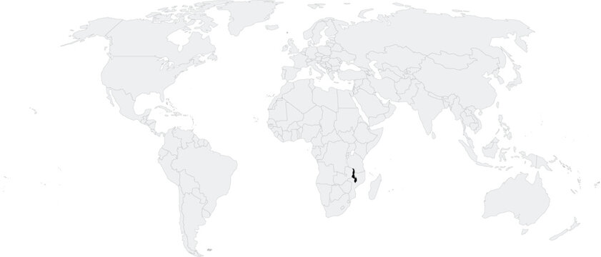 Malawi Location on Map of the World, Country in Africa.