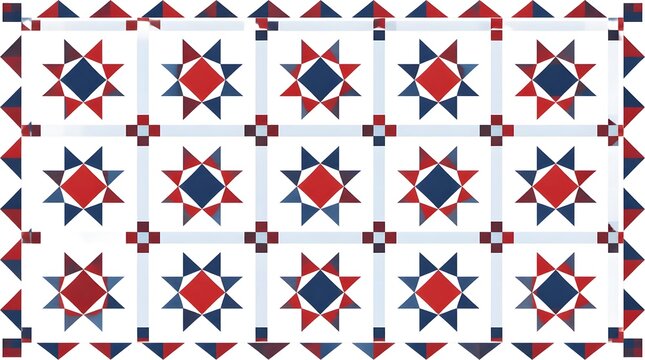 Flat vector illustration of a star quilt pattern featuring a large central eight pointed star and colorful geometric patchwork fabric blocks