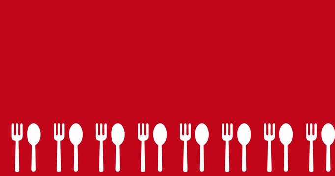 Animation of spoon and fork on red background with copyspace area
