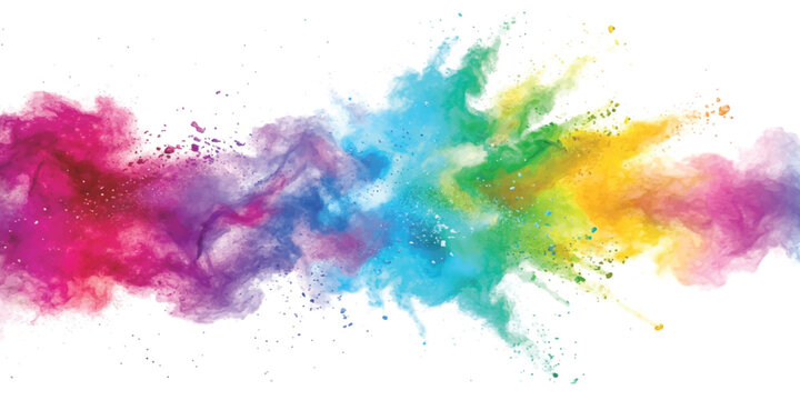 Vibrant rainbow color powder explosion with liquid paint splash effect