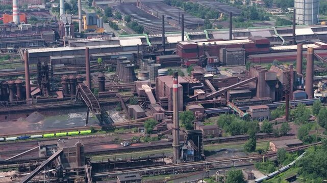 Aerial view of a large steelworks and heavy industrial complex