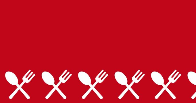Animation of spoon and fork on red background with copyspace area