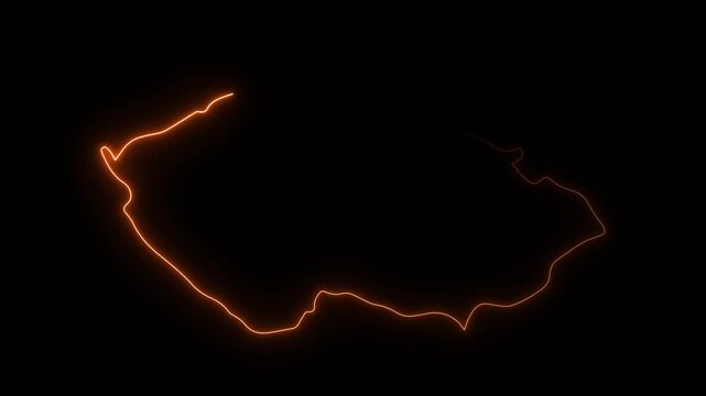 Glowing neon outline map of Czech Republic isolated on black background with digital light effect