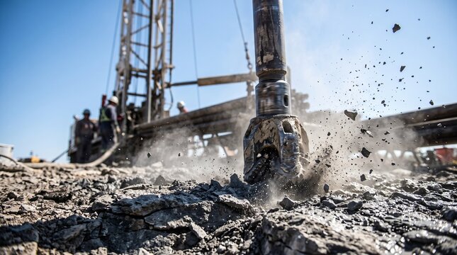 Drilling rig machine operating on foundation site