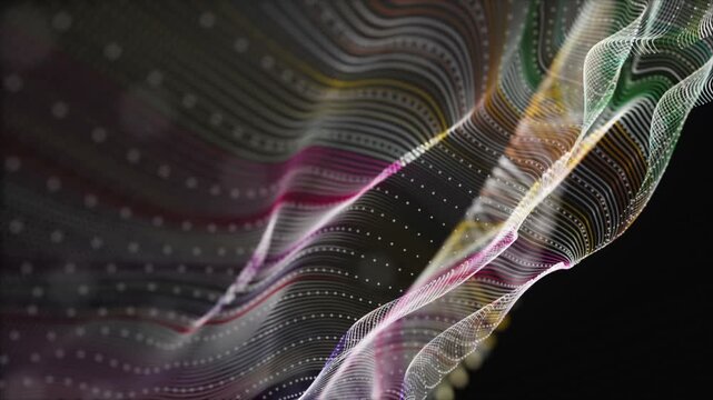 Fantastic video animation with particle wave object in slow motion, 4096x2304 loop 4K