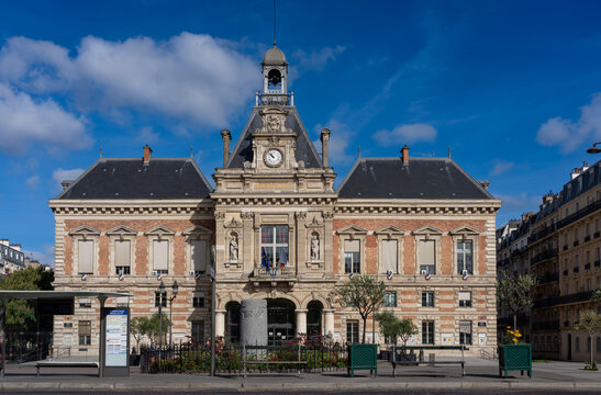 Paris, France - 09 05 2026: Front view of the 19th district Town Hall building