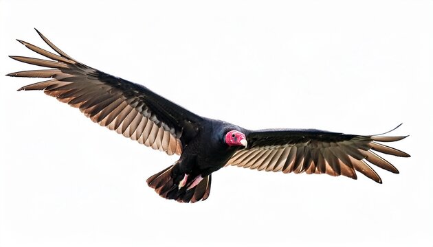 a turkey vulture circling in flight isolated on white background