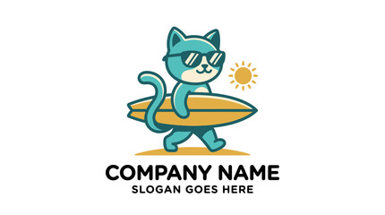 Obraz premium Cute Cat Surfer Mascot Logo Design Vector Illustration.