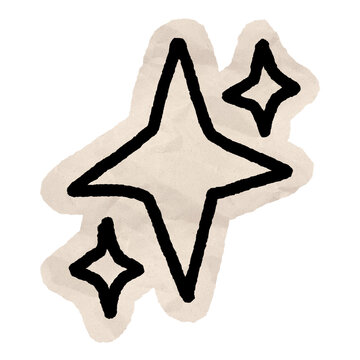Doodle Star Outline Paper. Hand-drawn star illustration with black outlines. Beige background adds softness. Good for journaling, scrapbook or craft.