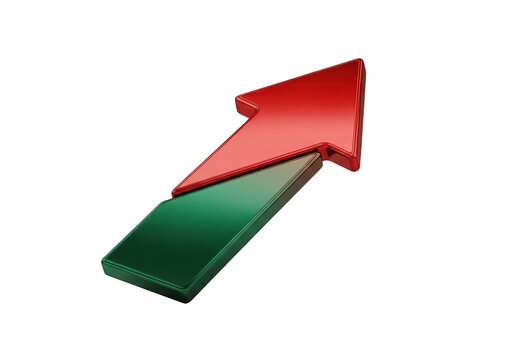 A red and green arrow pointing upwards isolated on transparent background