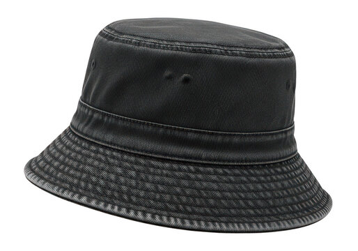 A black bucket hat with multicolored sequins isolated on transparent background