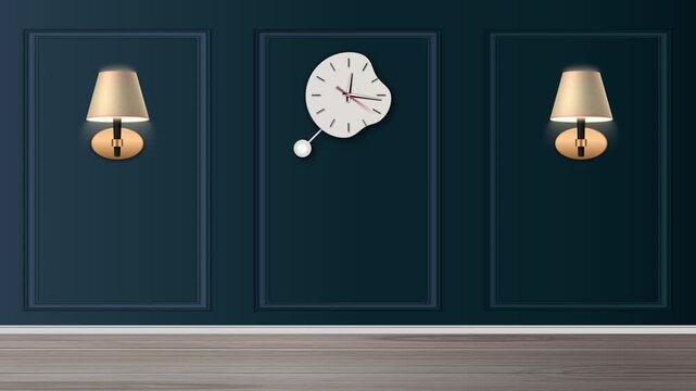 pendulum wall clock animation in the beautiful interior wall decoration or stylish wall clock animation