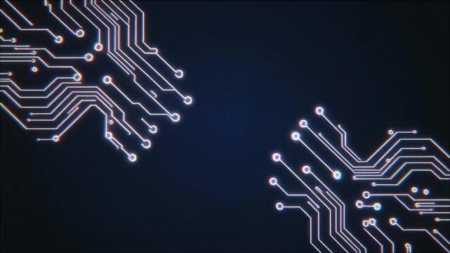 左右の回路基板の間にデジタルノイズが走るサイバーな背景　Cyber Background with Digital Noise Running Between Circuit Boards